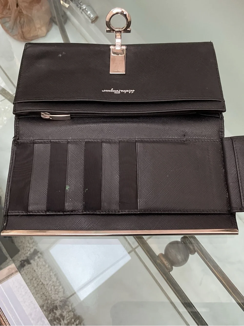 Salvatore Ferragamo Black Leather Wallet with Silver Hardware